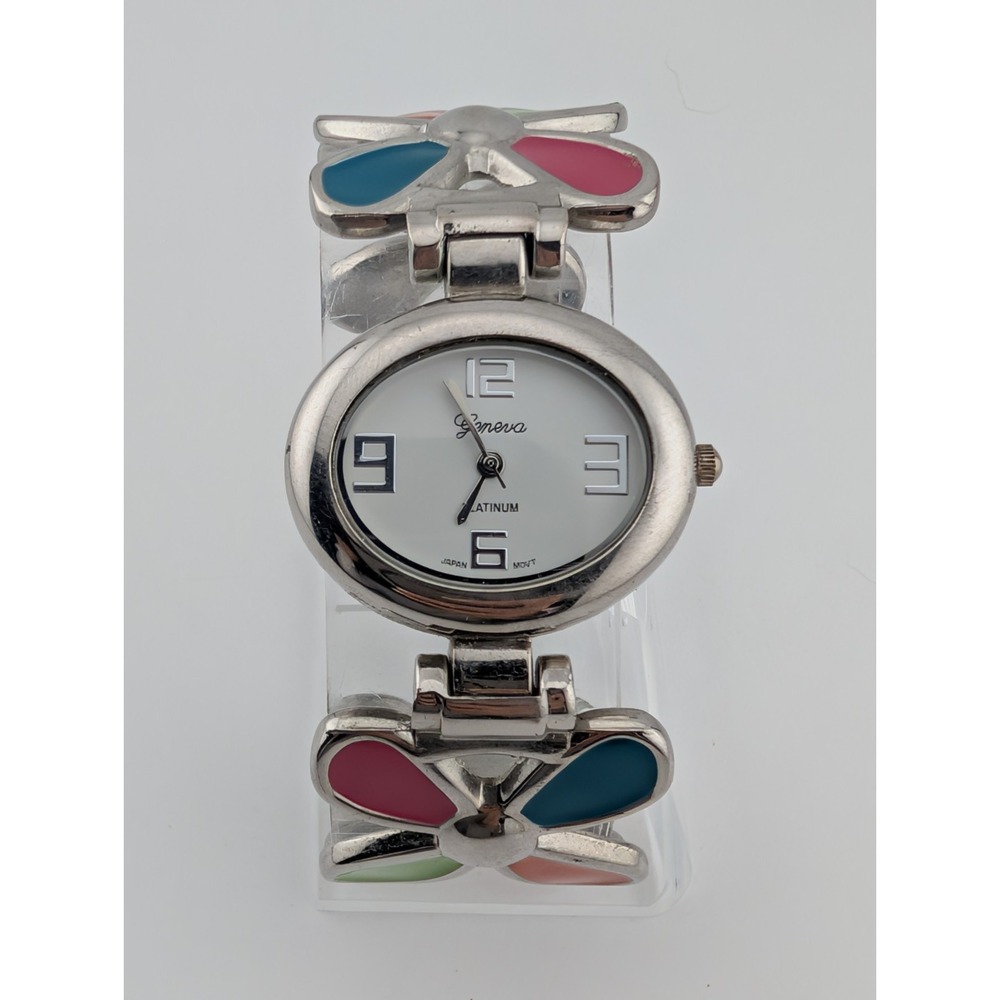 Geneva Women's Watch 33mm Case Colorful Flower Enamel Band- New Battery